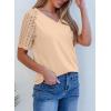 imageDokotoo Women Blouses Lace Tops for Women Trendy Summer Casual V Neck Short Sleeve ShirtsApricot