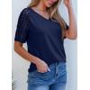 imageDokotoo Women Blouses Lace Tops for Women Trendy Summer Casual V Neck Short Sleeve ShirtsNavy Blue