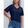 imageDokotoo Women Blouses Lace Tops for Women Trendy Summer Casual V Neck Short Sleeve ShirtsNavy Blue
