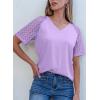 imageDokotoo Women Blouses Lace Tops for Women Trendy Summer Casual V Neck Short Sleeve ShirtsPurple