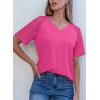 imageDokotoo Women Blouses Lace Tops for Women Trendy Summer Casual V Neck Short Sleeve ShirtsRose Red