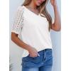 imageDokotoo Women Blouses Lace Tops for Women Trendy Summer Casual V Neck Short Sleeve ShirtsWhite
