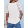 imageDokotoo Women Blouses Lace Tops for Women Trendy Summer Casual V Neck Short Sleeve ShirtsWhite
