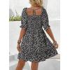 imageDokotoo Womens Casual Summer Dresses Short Sleeve Square Neck Smocked Boho Floral Sundress Flowy ALine Mini DressBlack