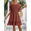 imageDokotoo Womens Casual Summer Dresses Short Sleeve Square Neck Smocked Boho Floral Sundress Flowy ALine Mini DressBrown