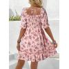 imageDokotoo Womens Casual Summer Dresses Short Sleeve Square Neck Smocked Boho Floral Sundress Flowy ALine Mini DressPink