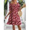 imageDokotoo Womens Casual Summer Dresses Short Sleeve Square Neck Smocked Boho Floral Sundress Flowy ALine Mini DressRed