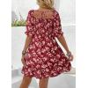 imageDokotoo Womens Casual Summer Dresses Short Sleeve Square Neck Smocked Boho Floral Sundress Flowy ALine Mini DressRed
