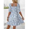 imageDokotoo Womens Casual Summer Dresses Short Sleeve Square Neck Smocked Boho Floral Sundress Flowy ALine Mini DressSky Blue