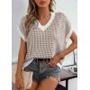 imageDokotoo Womens Casual Summer Tops V Neck Short Sleeve Plaid Knit Vest Loose Fit Pullover Sweaters BlousesApricot