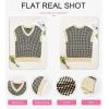 imageDokotoo Womens Casual Summer Tops V Neck Short Sleeve Plaid Knit Vest Loose Fit Pullover Sweaters BlousesBlack