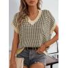 imageDokotoo Womens Casual Summer Tops V Neck Short Sleeve Plaid Knit Vest Loose Fit Pullover Sweaters BlousesBlack