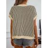 imageDokotoo Womens Casual Summer Tops V Neck Short Sleeve Plaid Knit Vest Loose Fit Pullover Sweaters BlousesBlack