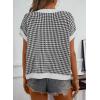 imageDokotoo Womens Casual Summer Tops V Neck Short Sleeve Plaid Knit Vest Loose Fit Pullover Sweaters BlousesBlack White