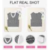 imageDokotoo Womens Casual Summer Tops V Neck Short Sleeve Plaid Knit Vest Loose Fit Pullover Sweaters BlousesBlack White