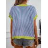 imageDokotoo Womens Casual Summer Tops V Neck Short Sleeve Plaid Knit Vest Loose Fit Pullover Sweaters BlousesBlue