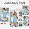 imageDokotoo Womens Casual Summer Tops V Neck Short Sleeve Plaid Knit Vest Loose Fit Pullover Sweaters BlousesBlue