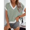 imageDokotoo Womens Casual Summer Tops V Neck Short Sleeve Plaid Knit Vest Loose Fit Pullover Sweaters BlousesGreen