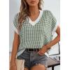 imageDokotoo Womens Casual Summer Tops V Neck Short Sleeve Plaid Knit Vest Loose Fit Pullover Sweaters BlousesGreen