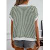 imageDokotoo Womens Casual Summer Tops V Neck Short Sleeve Plaid Knit Vest Loose Fit Pullover Sweaters BlousesGreen