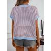 imageDokotoo Womens Casual Summer Tops V Neck Short Sleeve Plaid Knit Vest Loose Fit Pullover Sweaters BlousesPink