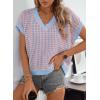 imageDokotoo Womens Casual Summer Tops V Neck Short Sleeve Plaid Knit Vest Loose Fit Pullover Sweaters BlousesPink