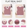 imageDokotoo Womens Casual Summer Tops V Neck Short Sleeve Plaid Knit Vest Loose Fit Pullover Sweaters BlousesRed