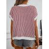 imageDokotoo Womens Casual Summer Tops V Neck Short Sleeve Plaid Knit Vest Loose Fit Pullover Sweaters BlousesRed
