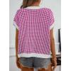 imageDokotoo Womens Casual Summer Tops V Neck Short Sleeve Plaid Knit Vest Loose Fit Pullover Sweaters BlousesRose Red