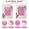 imageDokotoo Womens Casual Summer Tops V Neck Short Sleeve Plaid Knit Vest Loose Fit Pullover Sweaters BlousesRose Red