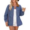 imageDokotoo Womens Denim Top Plus Size Denim Jacket for Women Contrast Collar Coat Button Up Tops Trucker JacketsDeep Blue