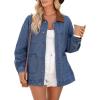 imageDokotoo Womens Denim Top Plus Size Denim Jacket for Women Contrast Collar Coat Button Up Tops Trucker JacketsDeep Blue