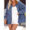 imageDokotoo Womens Denim Top Plus Size Denim Jacket for Women Contrast Collar Coat Button Up Tops Trucker JacketsDeep Blue