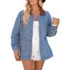 imageDokotoo Womens Denim Top Plus Size Denim Jacket for Women Contrast Collar Coat Button Up Tops Trucker JacketsSky Blue