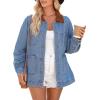 imageDokotoo Womens Denim Top Plus Size Denim Jacket for Women Contrast Collar Coat Button Up Tops Trucker JacketsSky Blue