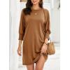 imageDokotoo Womens Dresses 2025 Spring 34 Sleeve Fashion Dresses Crewneck Casual Mini Dress with Pockets SXLChestnut