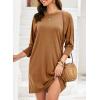 imageDokotoo Womens Dresses 2025 Spring 34 Sleeve Fashion Dresses Crewneck Casual Mini Dress with Pockets SXLChestnut