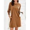 imageDokotoo Womens Dresses 2025 Spring 34 Sleeve Fashion Dresses Crewneck Casual Mini Dress with Pockets SXLChestnut