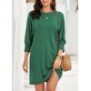 imageDokotoo Womens Dresses 2025 Spring 34 Sleeve Fashion Dresses Crewneck Casual Mini Dress with Pockets SXLDark Green