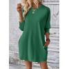 imageDokotoo Womens Dresses 2025 Spring 34 Sleeve Fashion Dresses Crewneck Casual Mini Dress with Pockets SXLDark Green