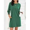 imageDokotoo Womens Dresses 2025 Spring 34 Sleeve Fashion Dresses Crewneck Casual Mini Dress with Pockets SXLDark Green