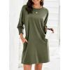 imageDokotoo Womens Dresses 2025 Spring 34 Sleeve Fashion Dresses Crewneck Casual Mini Dress with Pockets SXLFern Green