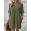 imageDokotoo Womens Dresses 2025 Spring 34 Sleeve Fashion Dresses Crewneck Casual Mini Dress with Pockets SXLFern Green