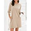 imageDokotoo Womens Dresses 2025 Spring 34 Sleeve Fashion Dresses Crewneck Casual Mini Dress with Pockets SXLOatmeal