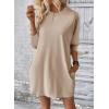 imageDokotoo Womens Dresses 2025 Spring 34 Sleeve Fashion Dresses Crewneck Casual Mini Dress with Pockets SXLOatmeal