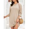 imageDokotoo Womens Dresses 2025 Spring 34 Sleeve Fashion Dresses Crewneck Casual Mini Dress with Pockets SXLOatmeal