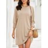 imageDokotoo Womens Dresses 2025 Spring 34 Sleeve Fashion Dresses Crewneck Casual Mini Dress with Pockets SXLOatmeal