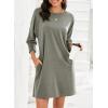 imageDokotoo Womens Dresses 2025 Spring 34 Sleeve Fashion Dresses Crewneck Casual Mini Dress with Pockets SXLPhilippine Gray