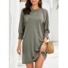 imageDokotoo Womens Dresses 2025 Spring 34 Sleeve Fashion Dresses Crewneck Casual Mini Dress with Pockets SXLPhilippine Gray