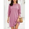 imageDokotoo Womens Dresses 2025 Spring 34 Sleeve Fashion Dresses Crewneck Casual Mini Dress with Pockets SXLPink